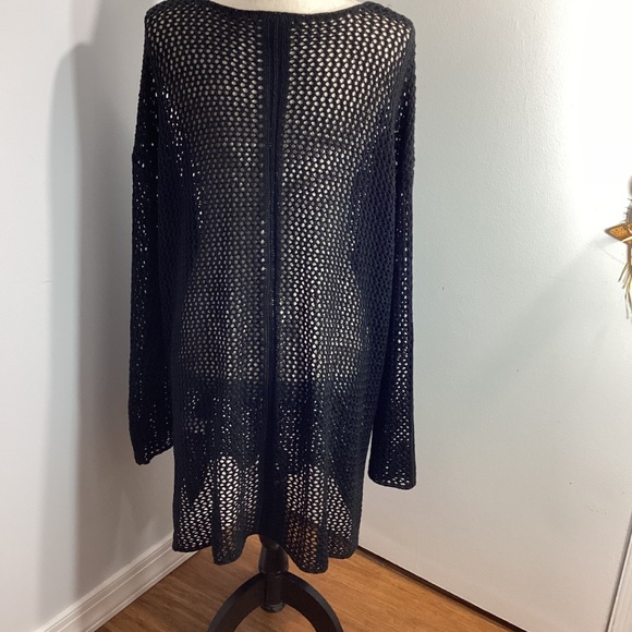 ELLOS 22/24 WOMAN PLUS BLACK CROCHET COVER UP SWEATER VERSATILE - Picture 3 of 12